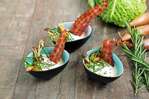 Waldpilzcreme mit Candy-Bacon