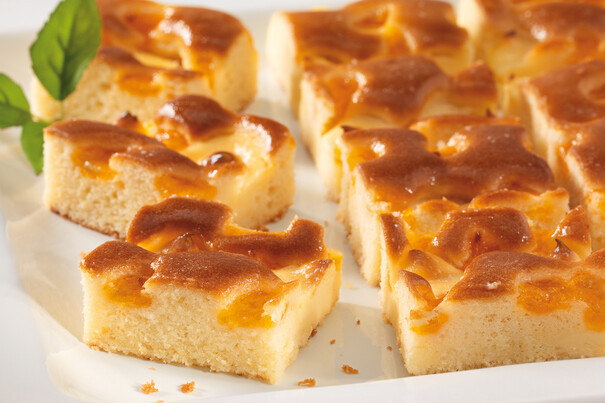 Mandarinen-Quark-Kuchen, geschnitten Mandarinen-Quark-Kuchen, geschnitten