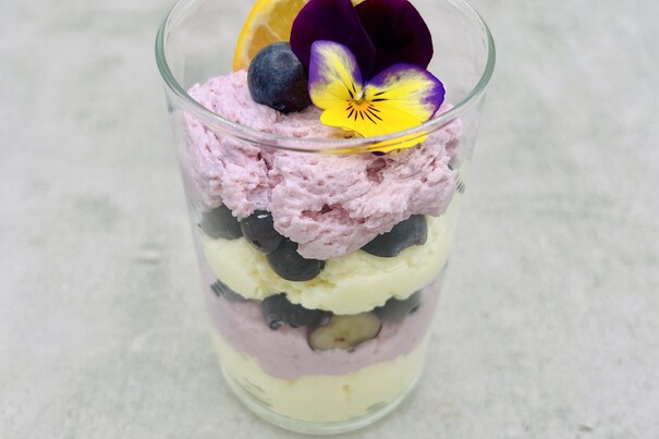 Mousse Zitrone und Heidelbeer-Geschmack